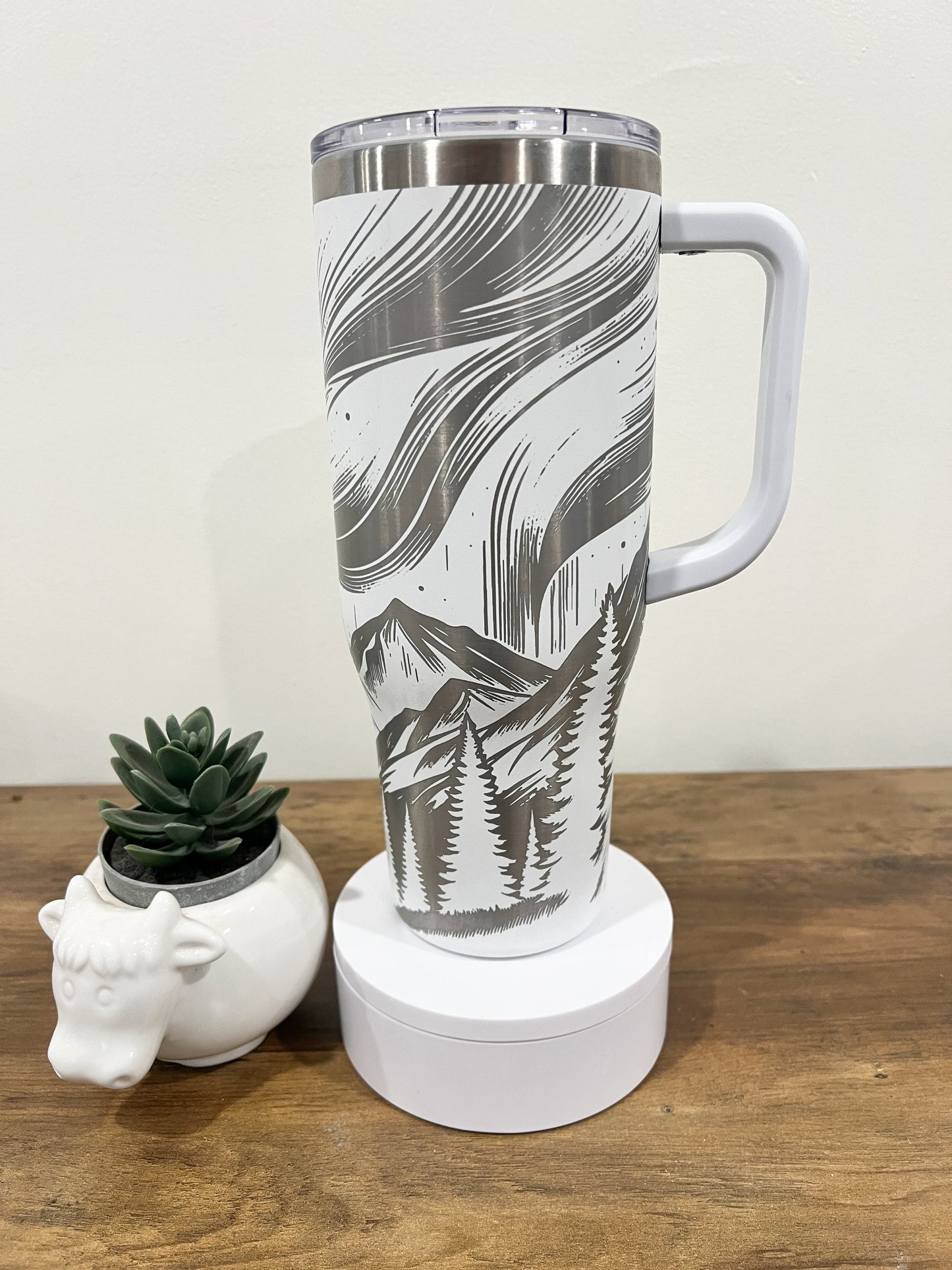 Northern Lights Mountain Engraved Cup