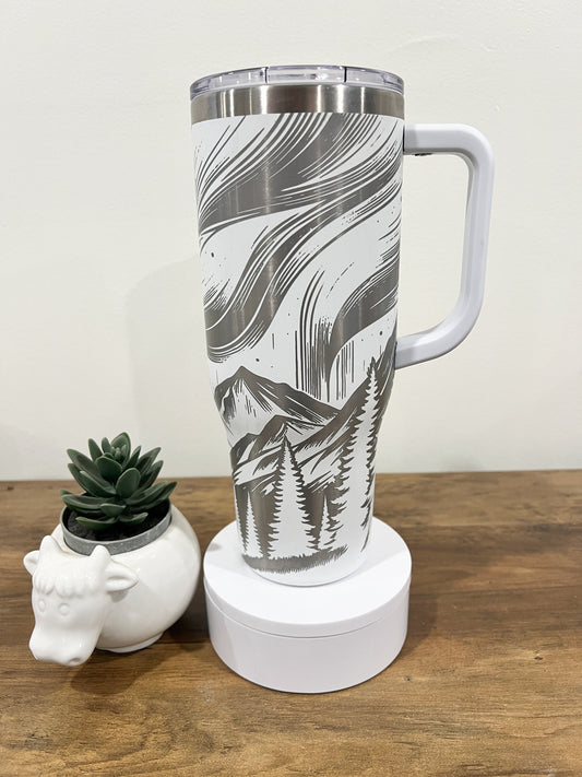 Northern Lights Mountain Engraved Cup