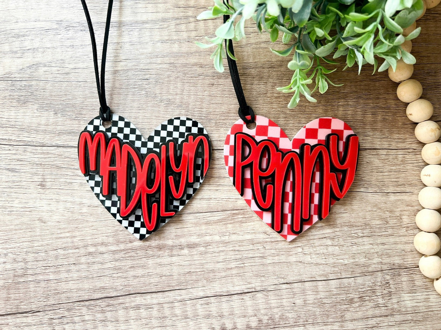 Checkered Heart Name Tags