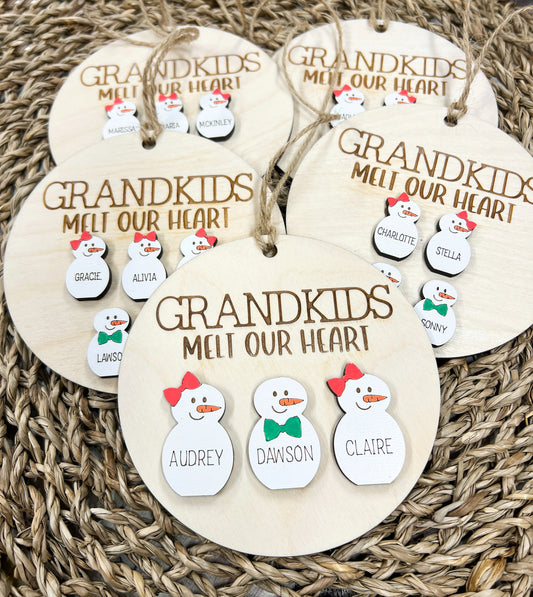 Grandkid Snowman Family Ornament