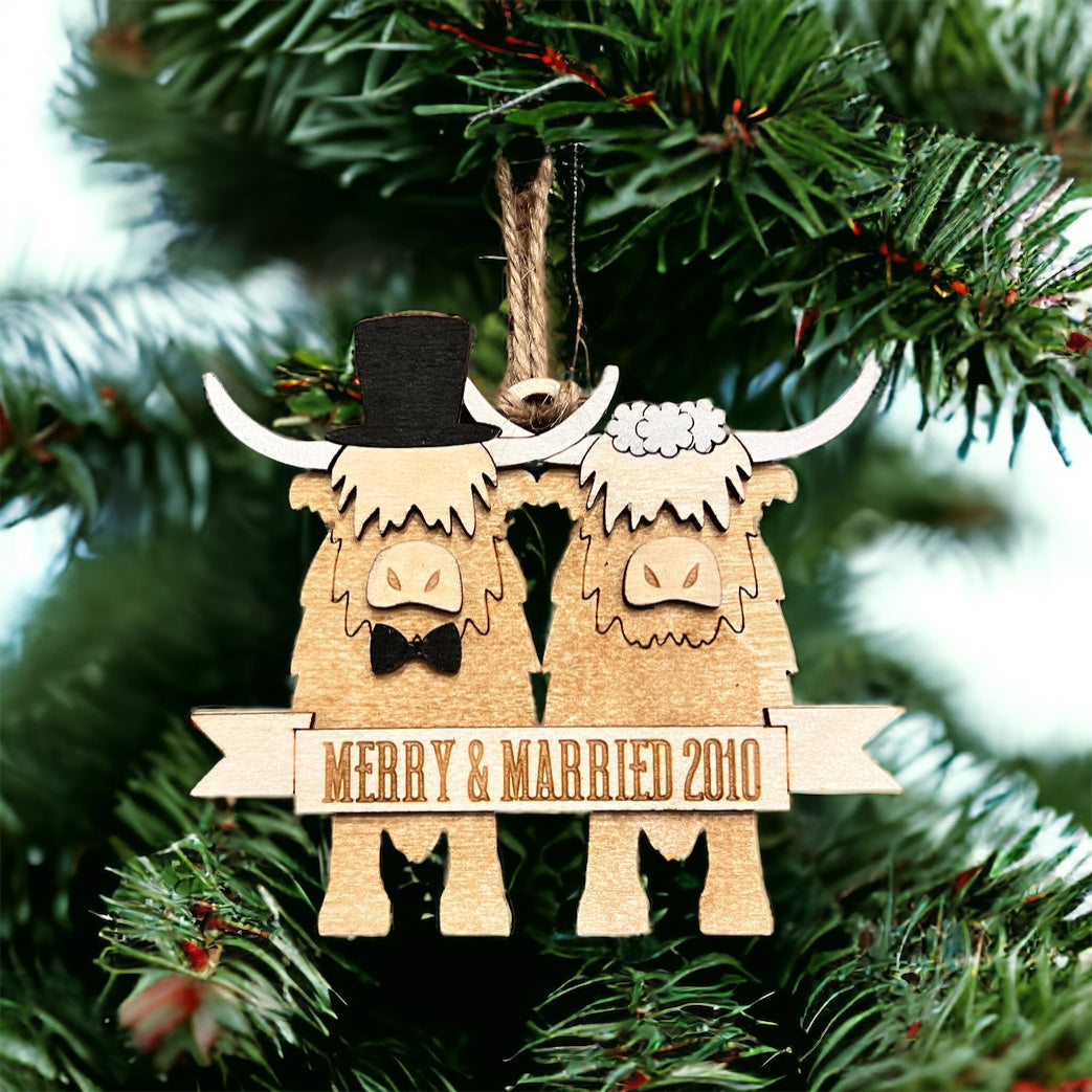 Highland Cow Wedding Ornament