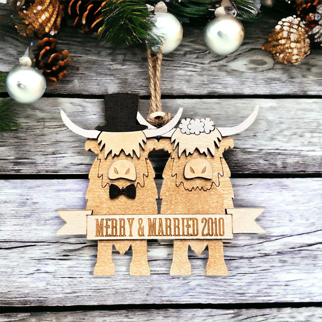 Highland Cow Wedding Ornament