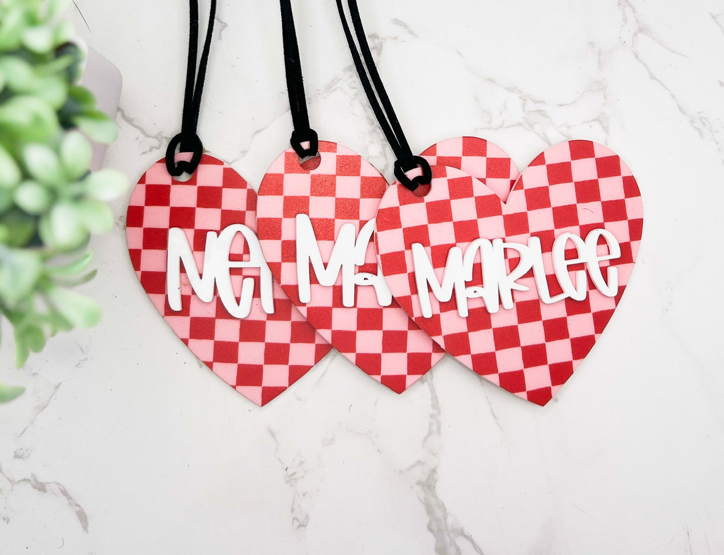 Checkered Heart Name Tags