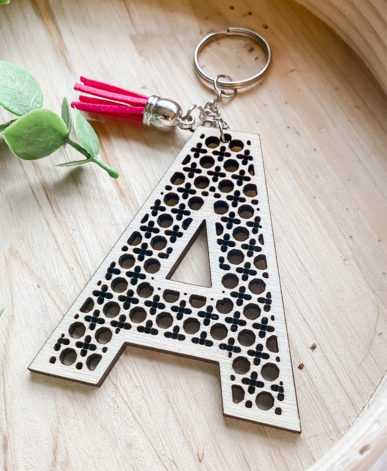 Rattan Initial Keychain