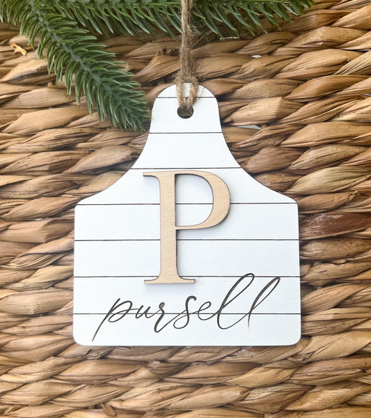 Shiplap Cow Tag Ornament