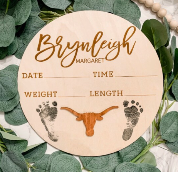 Raised Longhorn name stat sign