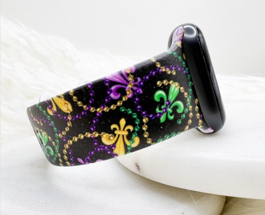 Mardi Gras fleur de lis Watch Band compatible with Apple Watch Fitbit Samsung