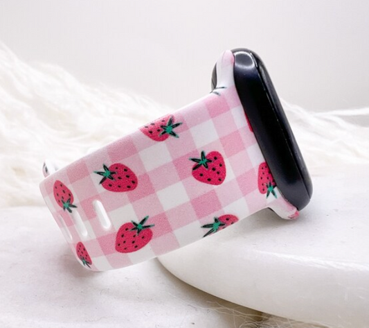 Strawberry Plaid Silicone Watch Band compatible with Apple Watch Fitbit Samsung