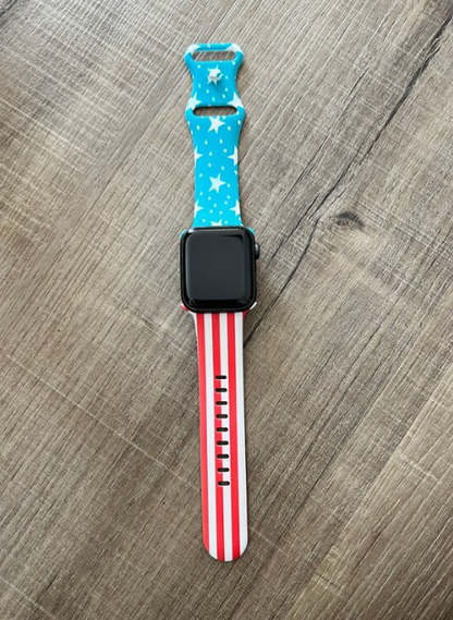 Red White and Blue Flag Watch Band compatible with Apple Watch Fitbit Samsung