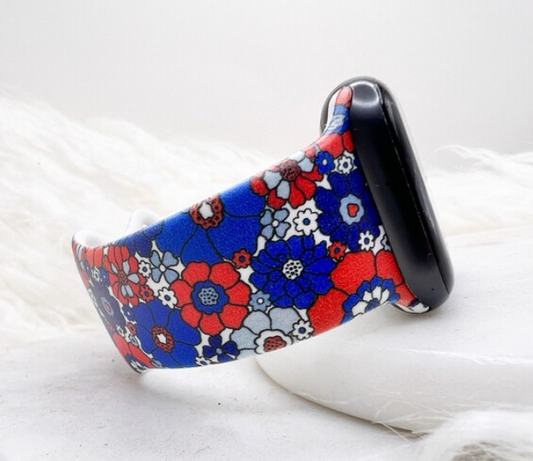 Red, White & Blue Flower Watch Band compatible with Apple Watch Fitbit Samsung