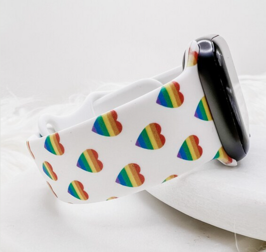 Rainbow Pride Hearts Watch Band compatible with Apple Watch Fitbit Samsung