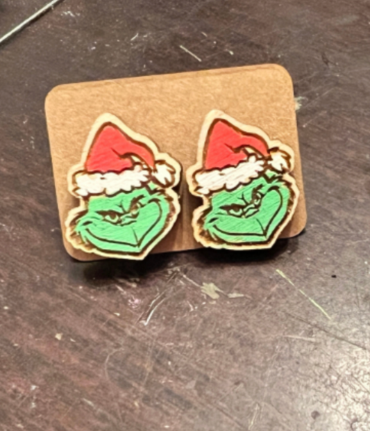 Grinch Christmas studs