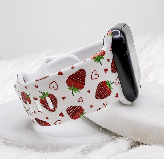 Chocolate Covered Strawberry Valentines Silicone Watch Band compatible with Apple Watch Fitbit Samsung