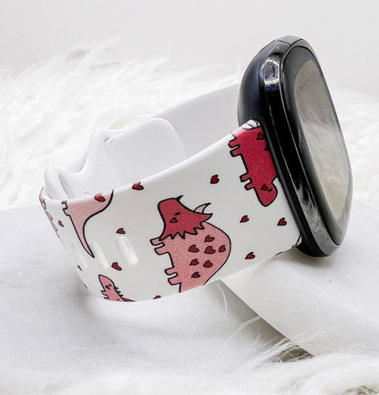 Pink Dinosaur Valentines Day Silicone Watch Band compatible with Apple Watch Fitbit Samsung