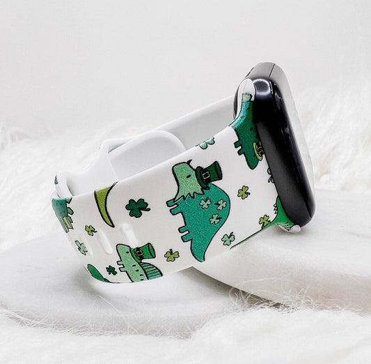 St Patrick’s Day Dinosaur Silicone Watch Band compatible with Apple Watch Fitbit Samsung