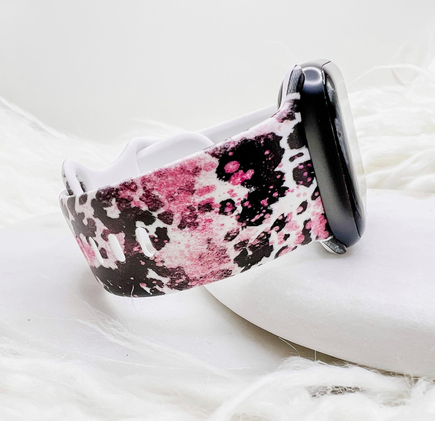 Pink Splatter Cow Print Watch Band compatible with Apple Watch Fitbit Samsung