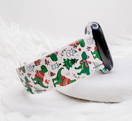 Christmas Dinosaurs  Silicone Watch Band compatible with Apple Watch Fitbit Samsung