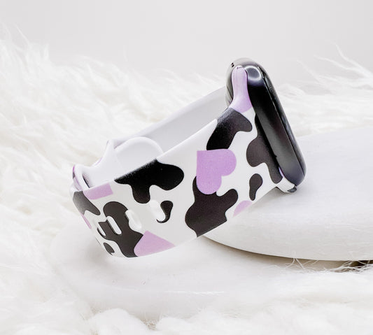 Cow Print Purple Heart Watch Band compatible with Apple Watch Fitbit Samsung