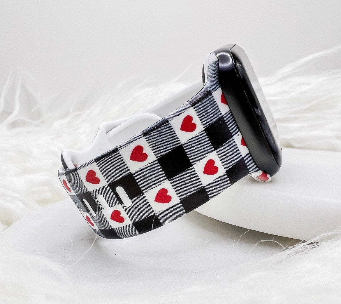 Heart Buffalo plaid Watch Band compatible with Apple Watch Fitbit Samsung