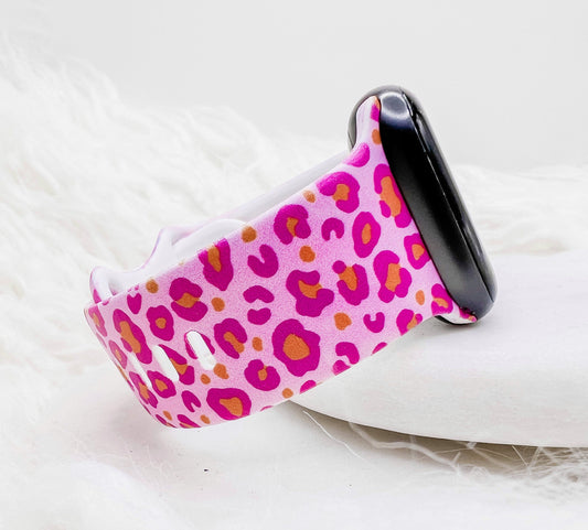 Pink Purple Orange Leopard Watch Band compatible with Apple Watch Fitbit Samsung