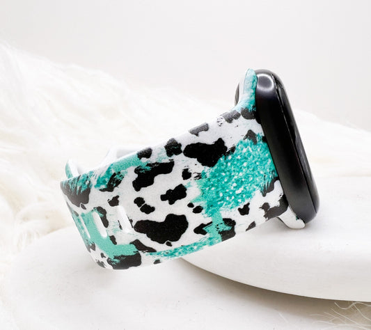 Western Glitter turquoise cow print Watch Band compatible with Apple Watch Fitbit Samsung