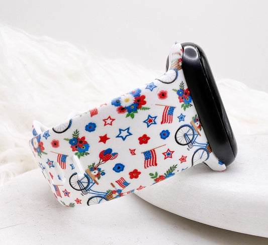 Red White and Blue Bicycle Watch Band compatible with Apple Watch Fitbit Samsung