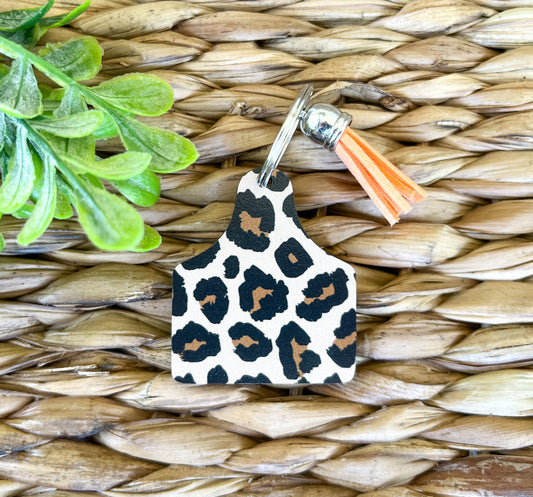 Leopard cow tag keychain