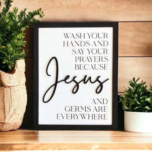 Jesus and Germs Sign flat frame