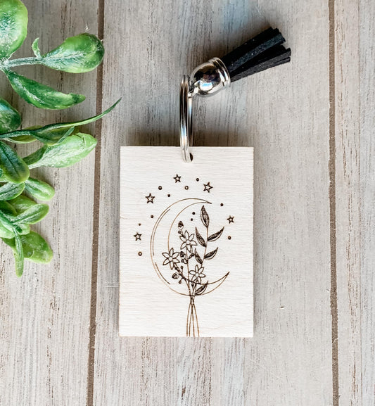 Floral Moon Keychain